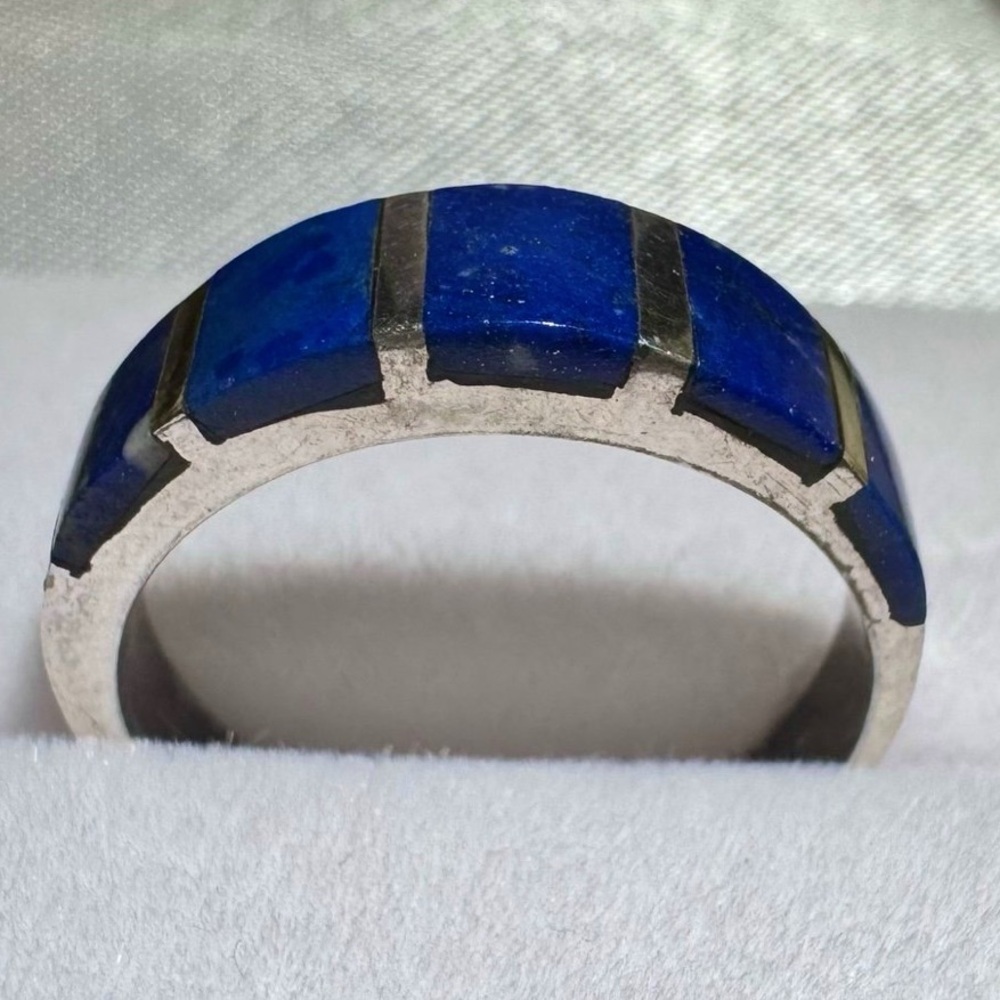 Handmade Real Solid 950 Sterling Silver Stone Inlay Band Ring. Size about 6.5